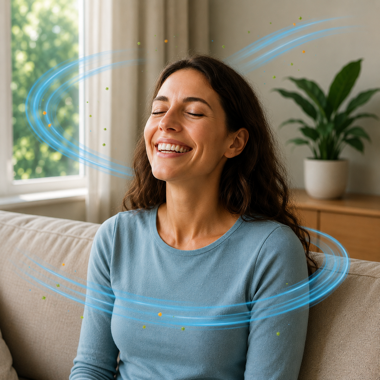 Breezia air purifier in a bedroom setting